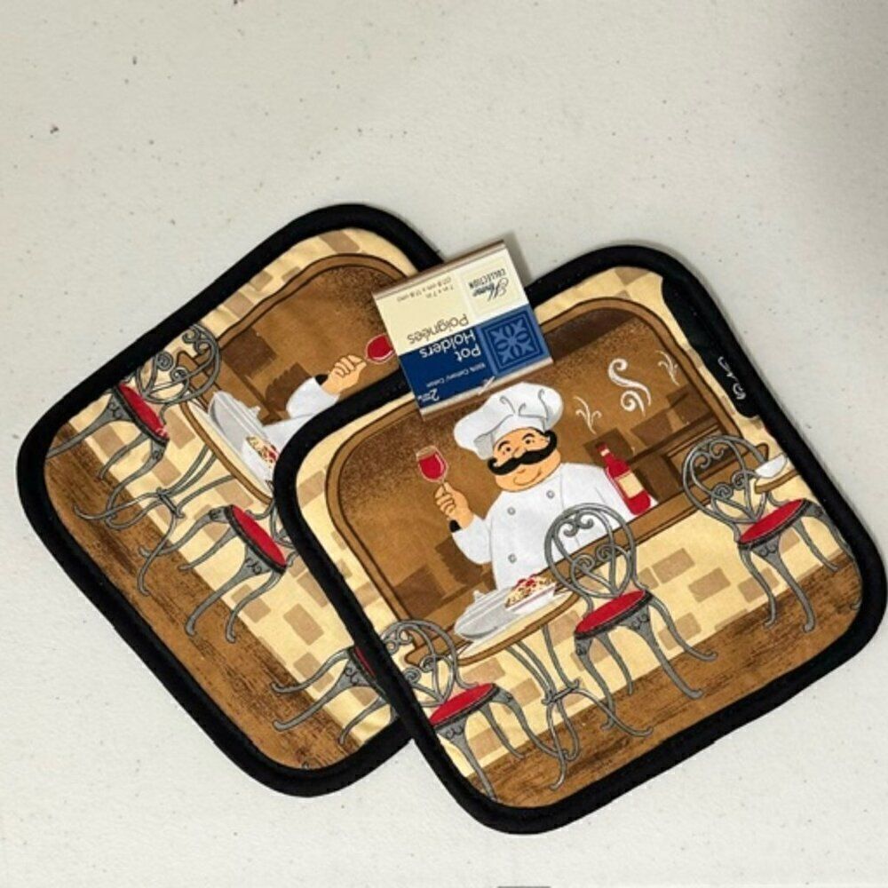NEW Set of 2 Home Collection Chef-Themed Pot Holders Color Brown and Tan